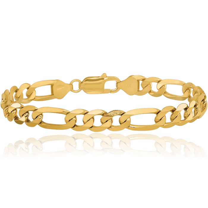 14K Solid Yellow Gold 7.5mm Figaro Link Chain Bracelet