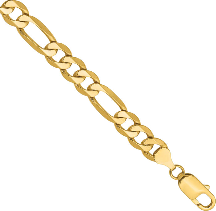 14K Solid Yellow Gold 7.5mm Figaro Link Chain Bracelet