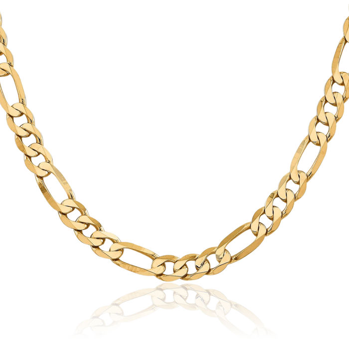 14K Solid Yellow Gold 7.5mm Figaro Link Chain Necklace