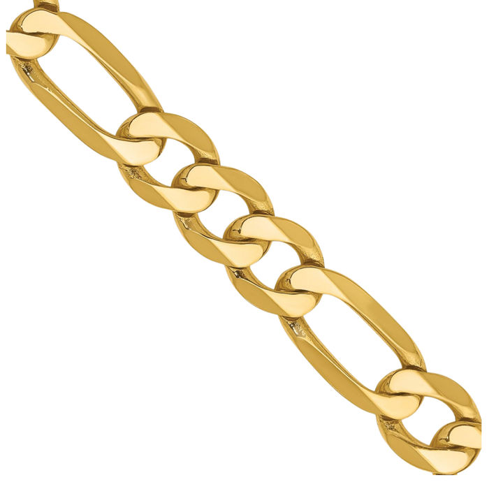 14K Solid Yellow Gold 7.5mm Figaro Link Chain Necklace