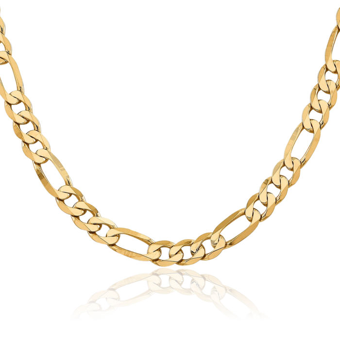 14K Solid Yellow Gold 7.5mm Figaro Link Chain Necklace