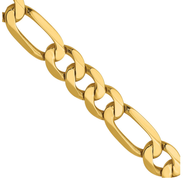 14K Solid Yellow Gold 7.5mm Figaro Link Chain Necklace