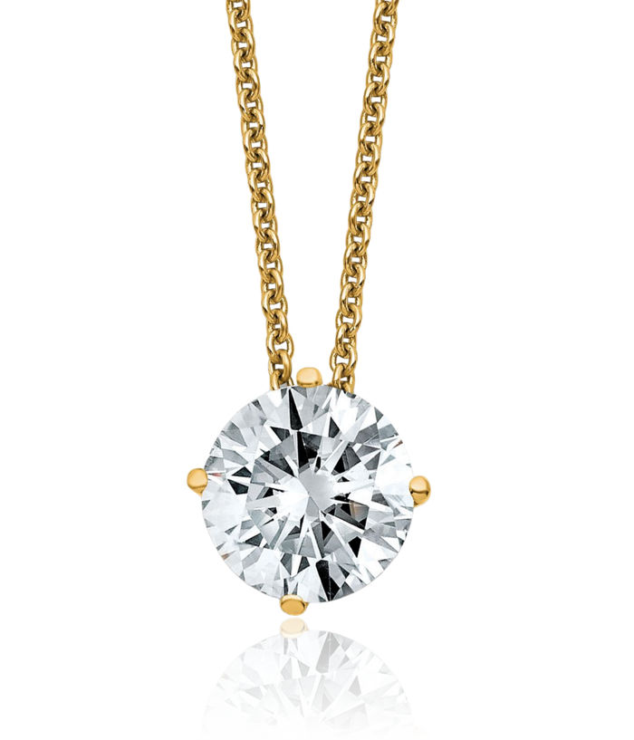 14K Solid Yellow Gold 7.5mm Round Moissanite Solitaire Chain Necklace