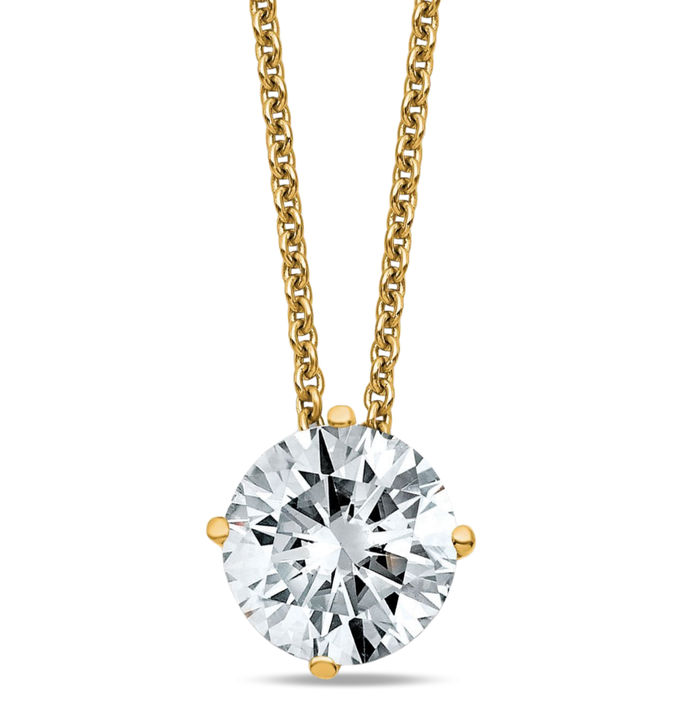 14K Solid Yellow Gold 7.5mm Round Moissanite Solitaire Chain Necklace