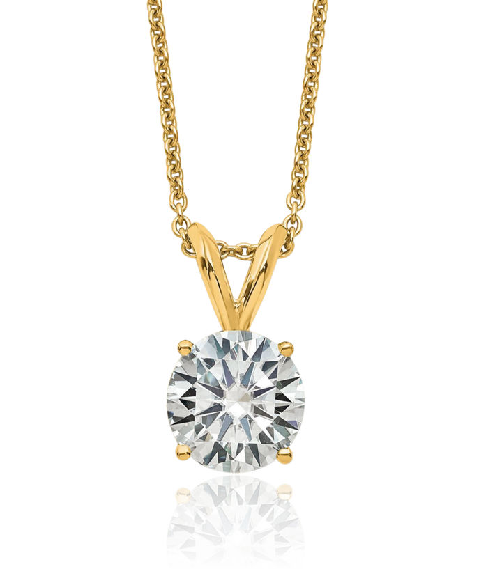 14K Solid Yellow Gold 7.5mm Round Moissanite Solitaire Chain Necklace