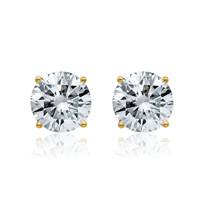 14K Solid Yellow Gold 7.5mm Round Solitaire Moissanite Stud Earrings