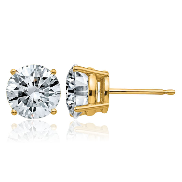 14K Solid Yellow Gold 7.5mm Round Solitaire Moissanite Stud Earrings