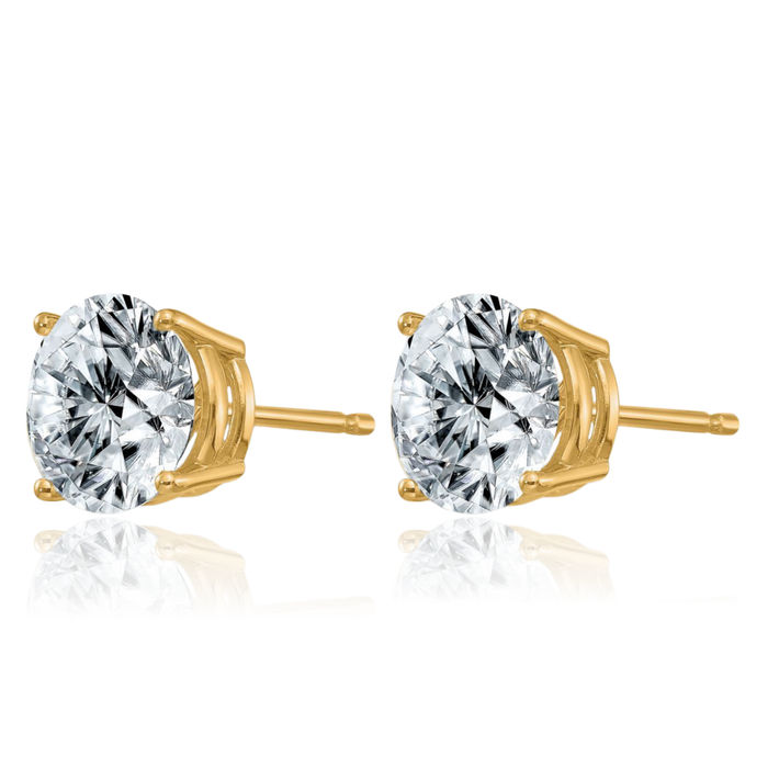 14K Solid Yellow Gold 7.5mm Round Solitaire Moissanite Stud Earrings