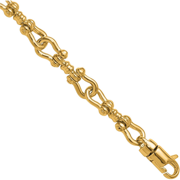 14K Solid Yellow Gold 7.5mm Shackle Link Chain Bracelet