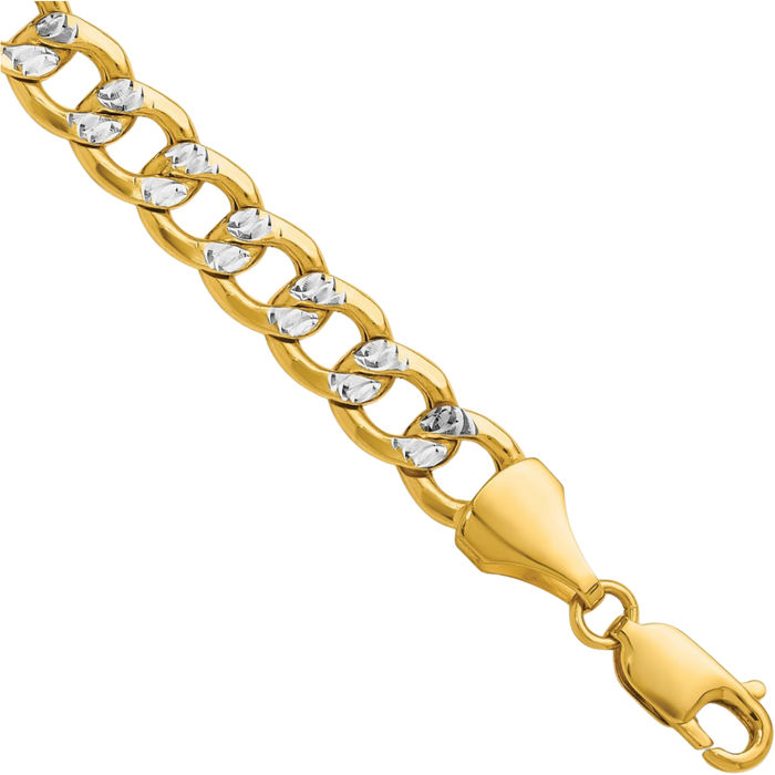 14K Solid Yellow Gold 7.75mm Curb Link Chain Bracelet