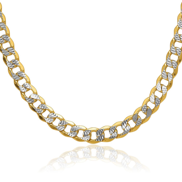 14K Solid Yellow Gold 7.75mm Curb Link Chain Necklace