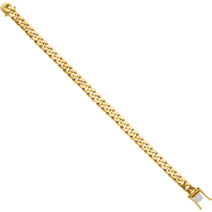 14K Solid Yellow Gold 7.7mm Curb Link Chain Bracelet