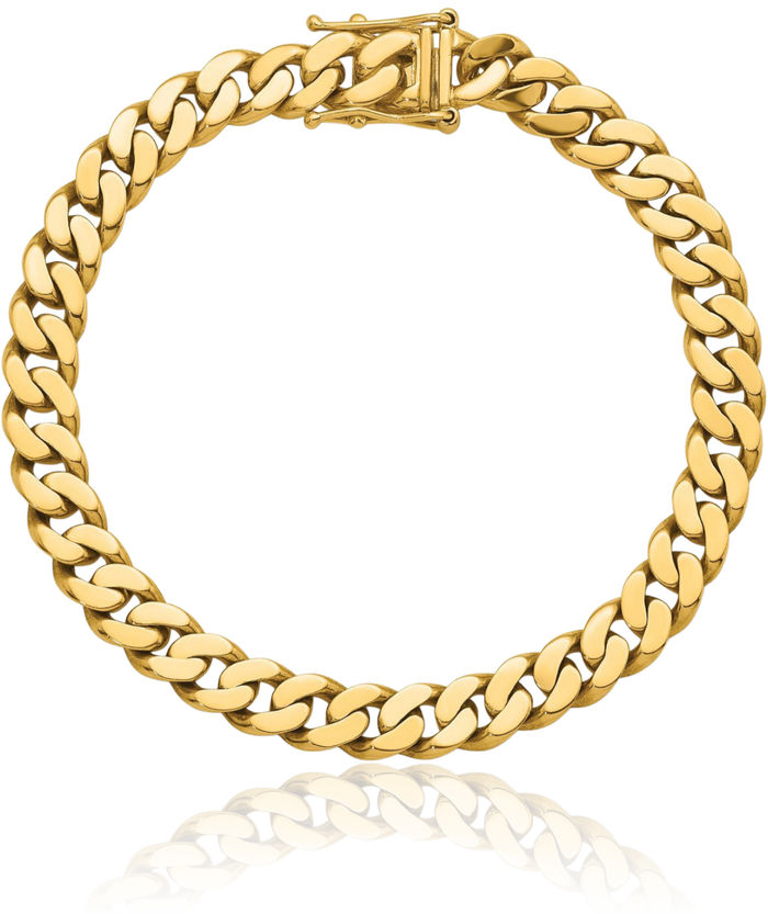 14K Solid Yellow Gold 7.7mm Curb Link Chain Bracelet