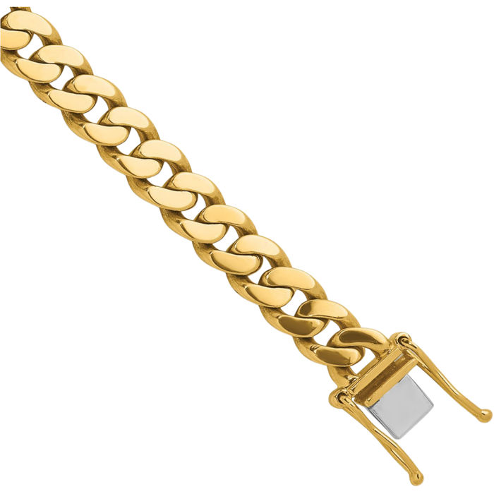 14K Solid Yellow Gold 7.7mm Curb Link Chain Bracelet