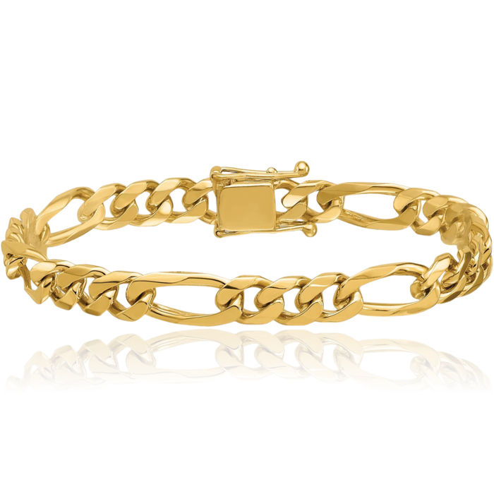 14K Solid Yellow Gold 7.8mm Figaro Link Chain Bracelet