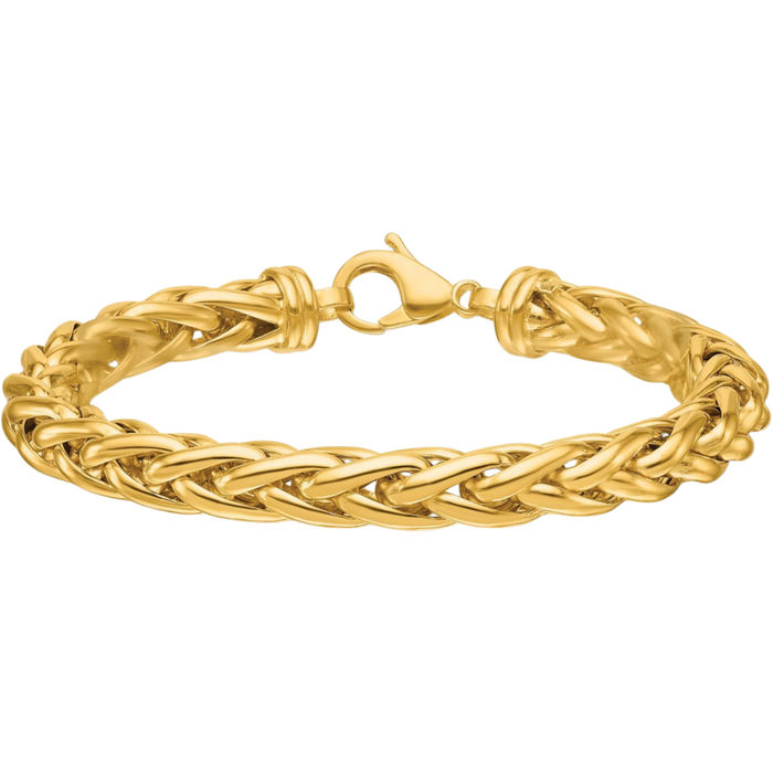 14K Solid Yellow Gold 7.8mm Spiga Wheat Link Chain Bracelet