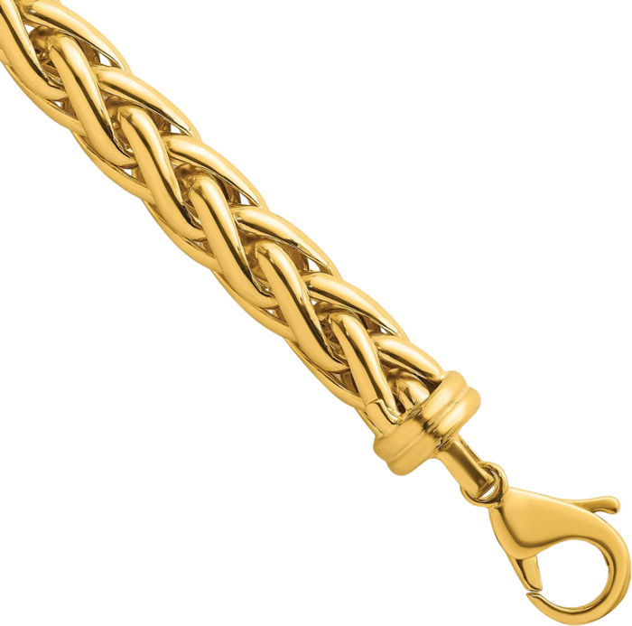 14K Solid Yellow Gold 7.8mm Spiga Wheat Link Chain Necklace