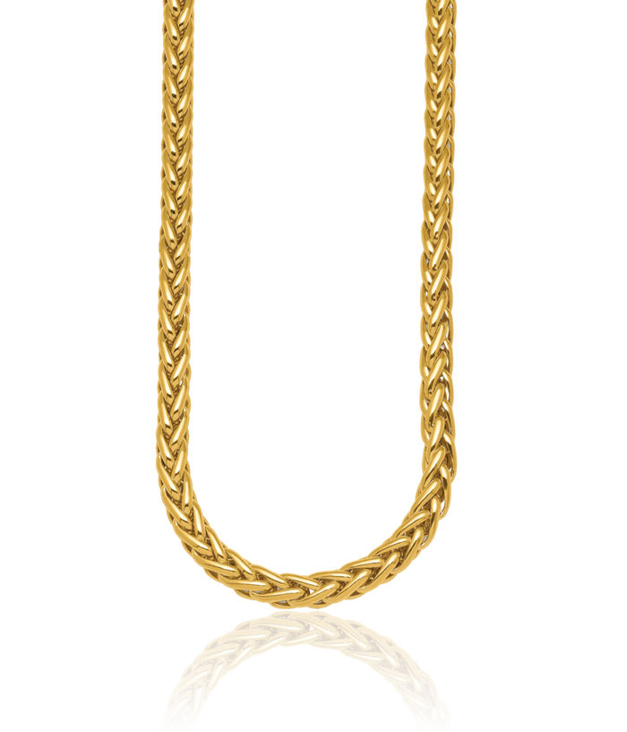 14K Solid Yellow Gold 7.8mm Spiga Wheat Link Chain Necklace