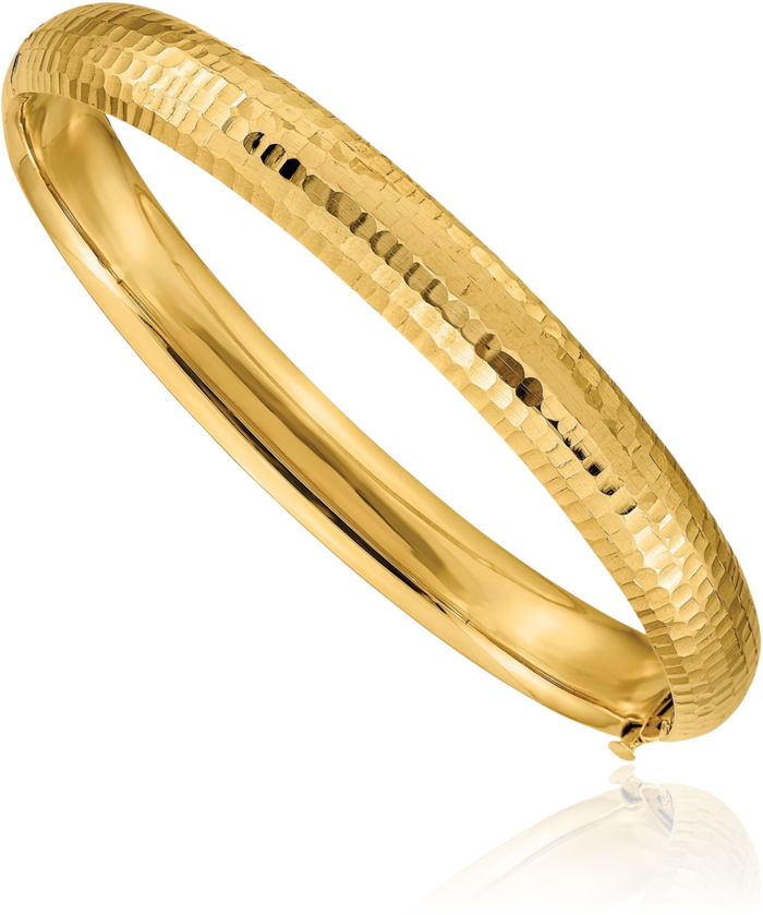 14K Solid Yellow Gold 7.90mm Hammered Bangle Bracelet