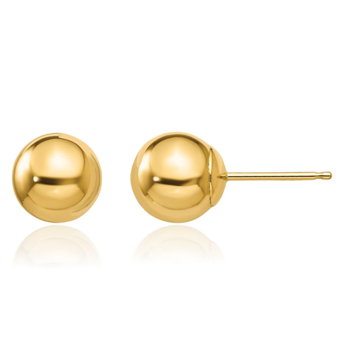 14K Solid Yellow Gold 7mm Ball Stud Earrings