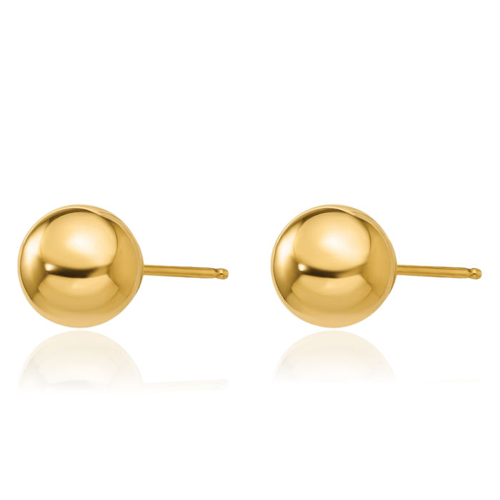 14K Solid Yellow Gold 7mm Ball Stud Earrings