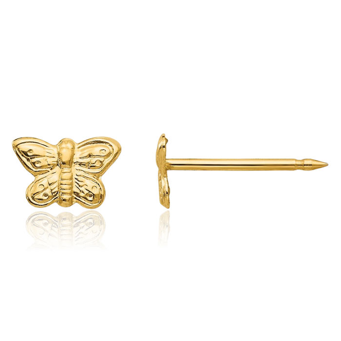 14K Solid Yellow Gold 7mm Butterfly Wings Stud Earrings