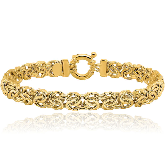 14K Solid Yellow Gold 7mm Byzantine Link Chain Bracelet