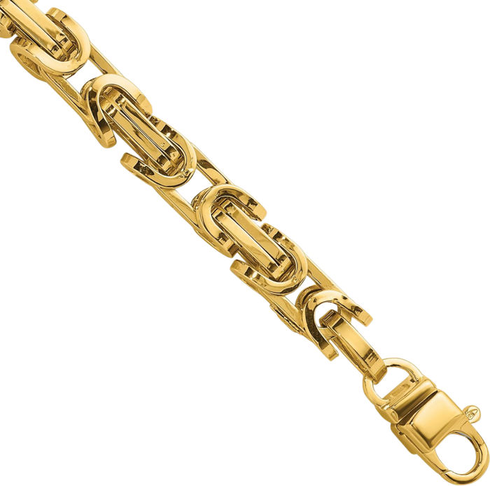 14K Solid Yellow Gold 7mm Byzantine Link Chain Bracelet