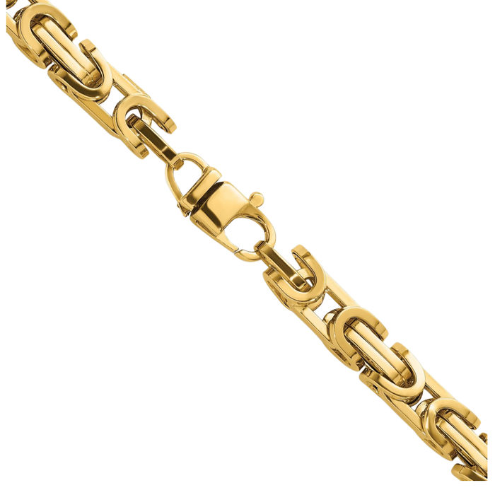 14K Solid Yellow Gold 7mm Byzantine Link Chain Necklace Viking