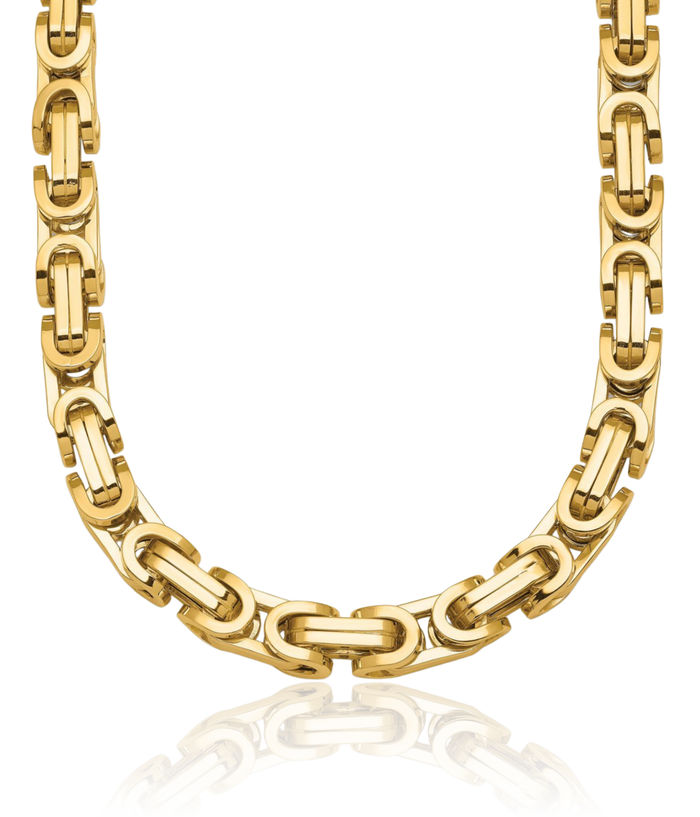 14K Solid Yellow Gold 7mm Byzantine Link Chain Necklace