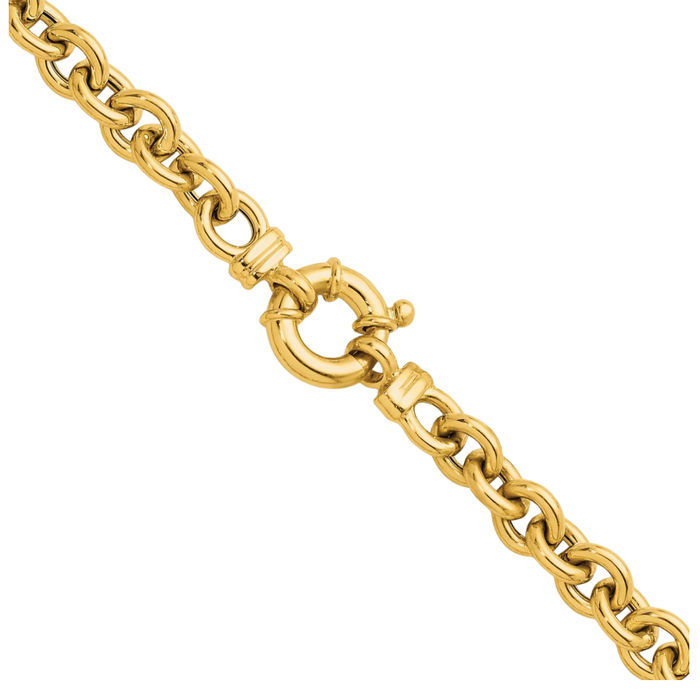 14K Solid Yellow Gold 7mm Cable Rolo Link Chain Belcher Necklace