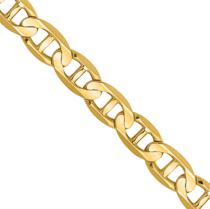 14K Solid Yellow Gold 7mm Concave Anchor Mariner Link Chain Necklace