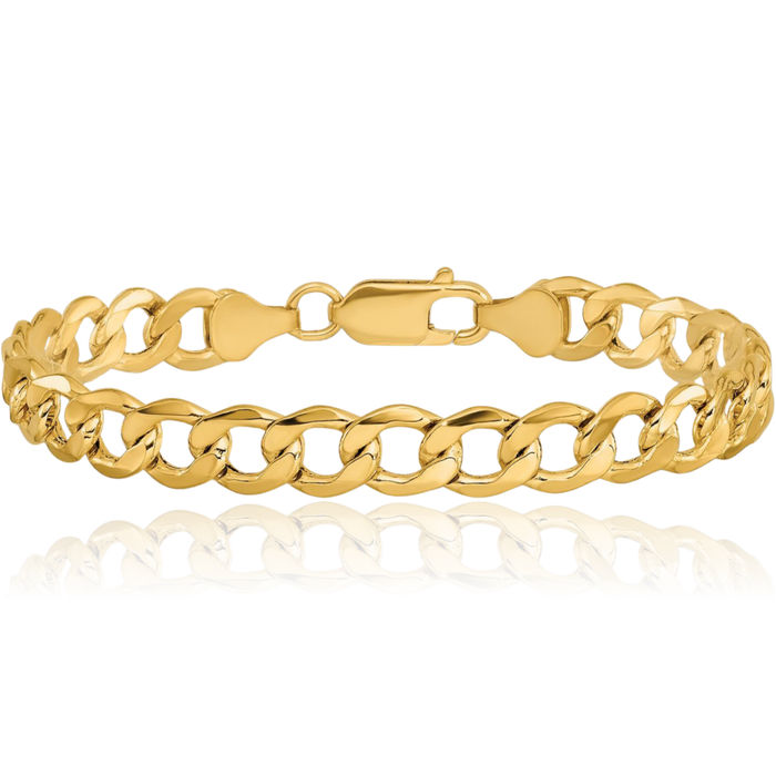 14K Solid Yellow Gold 7mm Curb Link Chain Bracelet