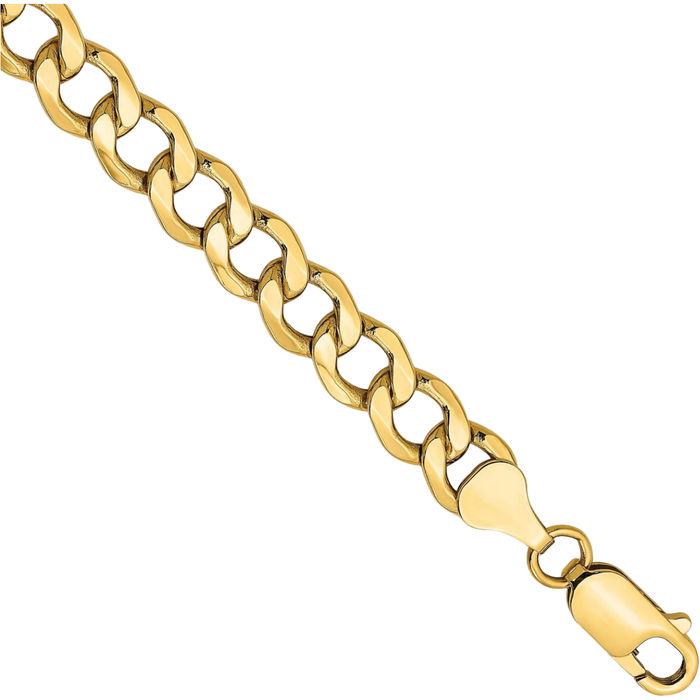 14K Solid Yellow Gold 7mm Curb Link Chain Bracelet