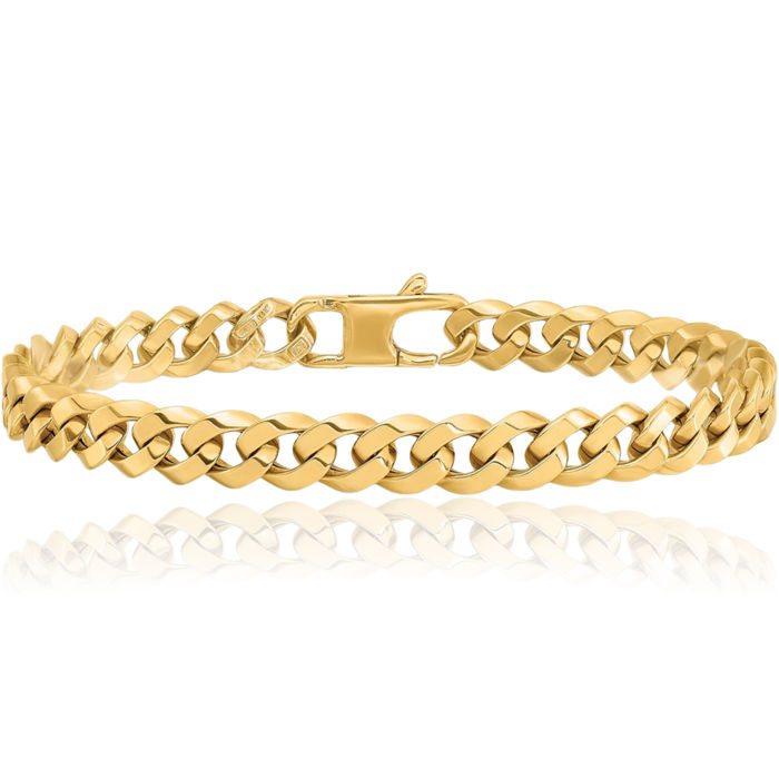 14K Solid Yellow Gold 7mm Curb Link Chain Bracelet