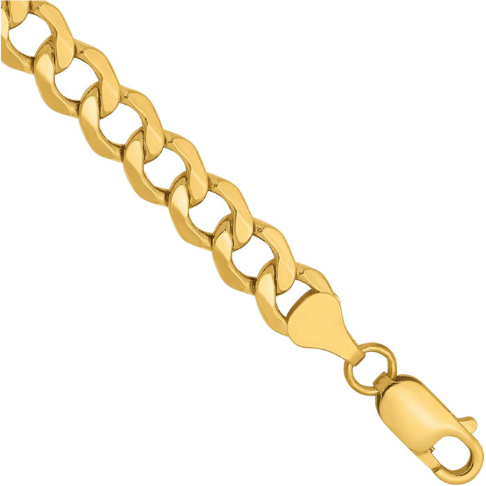 14K Solid Yellow Gold 7mm Curb Link Chain Bracelet