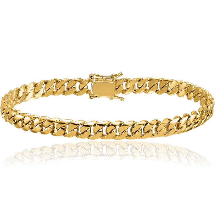 14K Solid Yellow Gold 7mm Curb Link Chain Bracelet