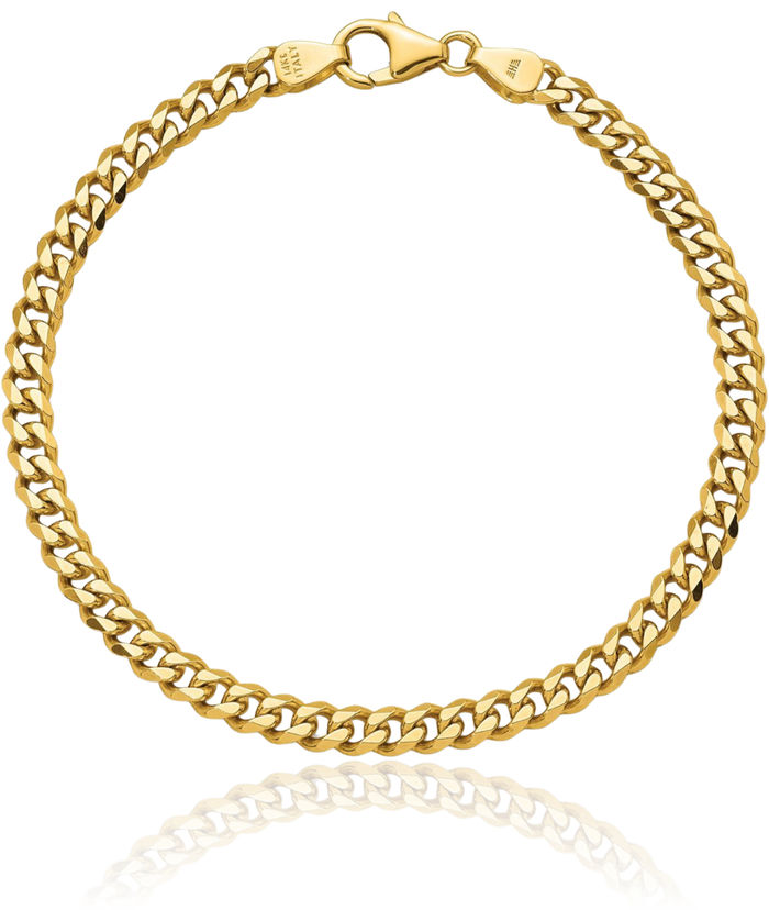 14K Solid Yellow Gold 7mm Curb Link Chain Bracelet