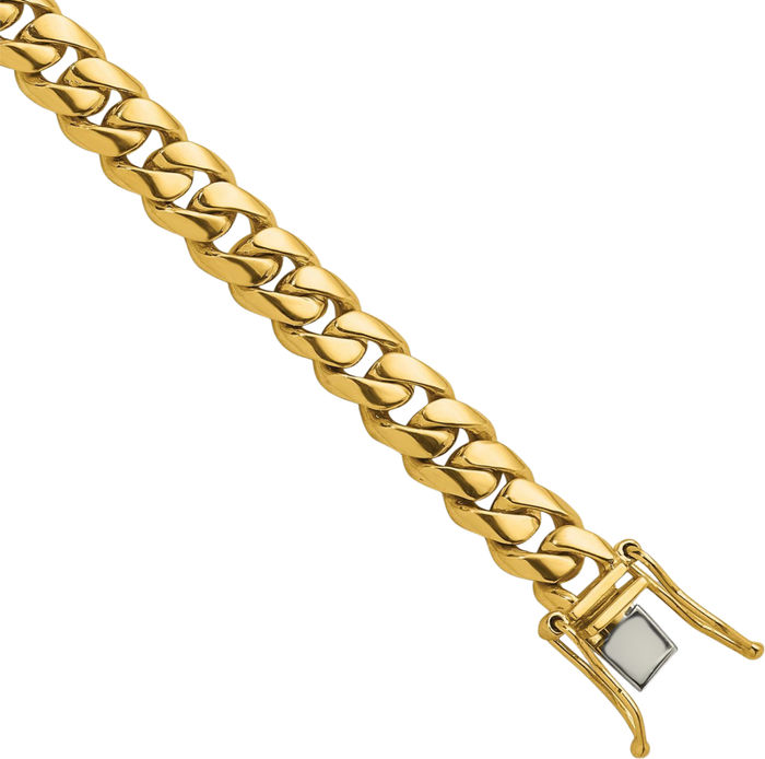 14K Solid Yellow Gold 7mm Curb Link Chain Bracelet