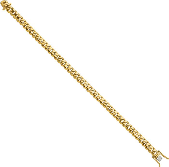 14K Solid Yellow Gold 7mm Curb Link Chain Bracelet