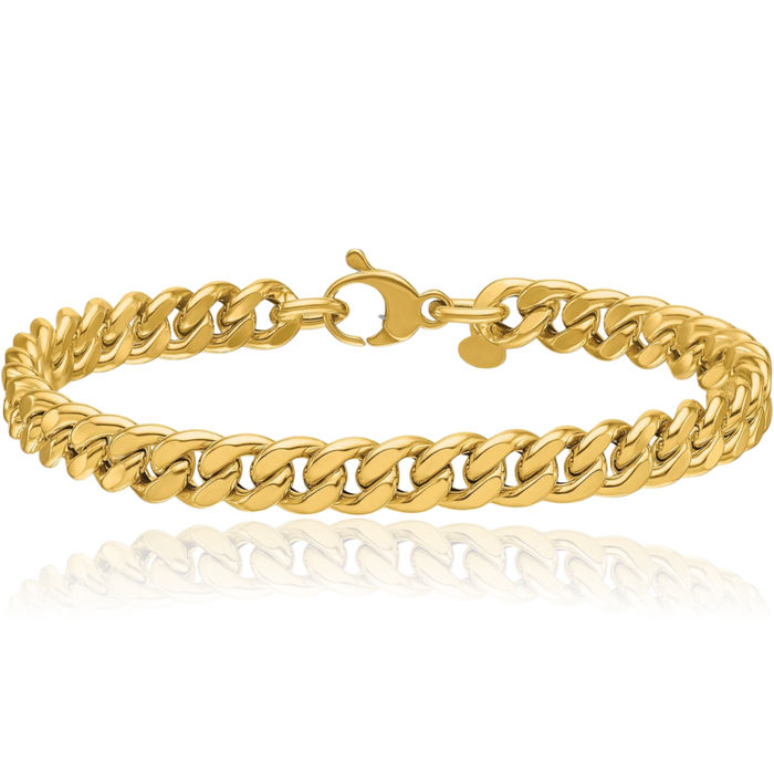 14K Solid Yellow Gold 7mm Curb Link Chain Bracelet