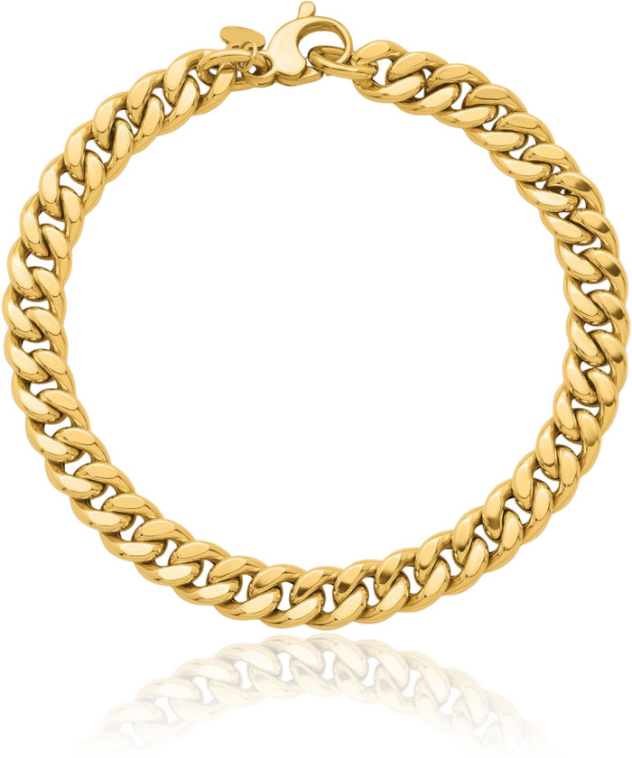 14K Solid Yellow Gold 7mm Curb Link Chain Bracelet