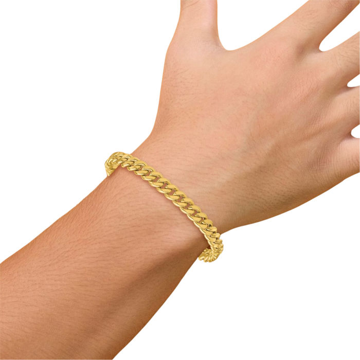 14K Solid Yellow Gold 7mm Curb Link Chain Bracelet