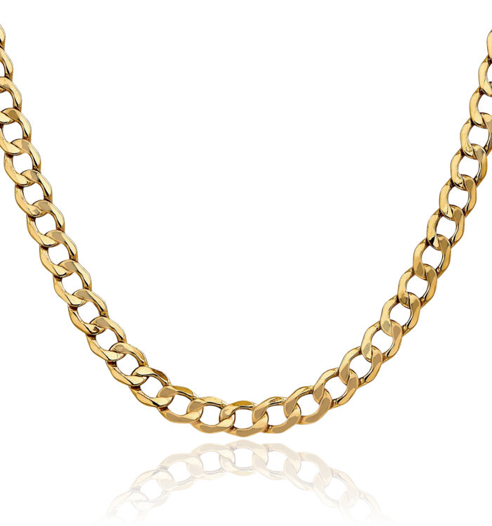 14K Solid Yellow Gold 7mm Curb Link Chain Necklace