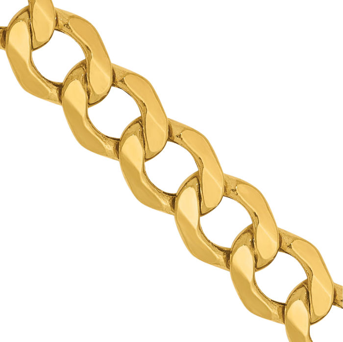 14K Solid Yellow Gold 7mm Curb Link Chain Necklace