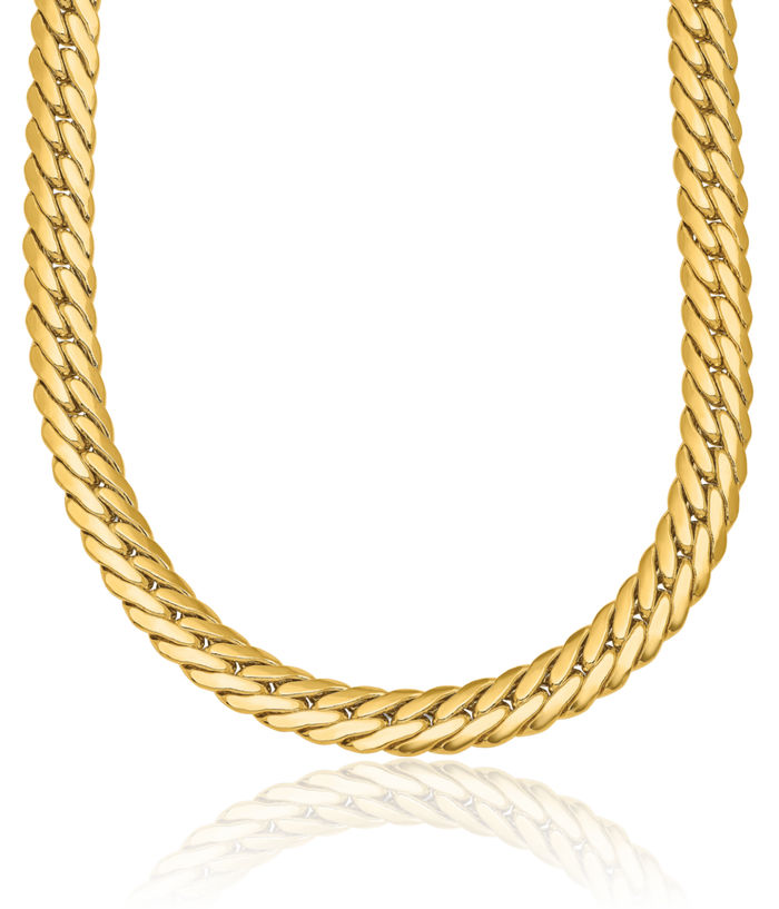 14K Solid Yellow Gold 7mm Curb Link Chain Necklace