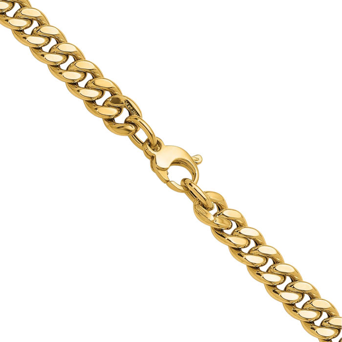 14K Solid Yellow Gold 7mm Curb Link Chain Necklace