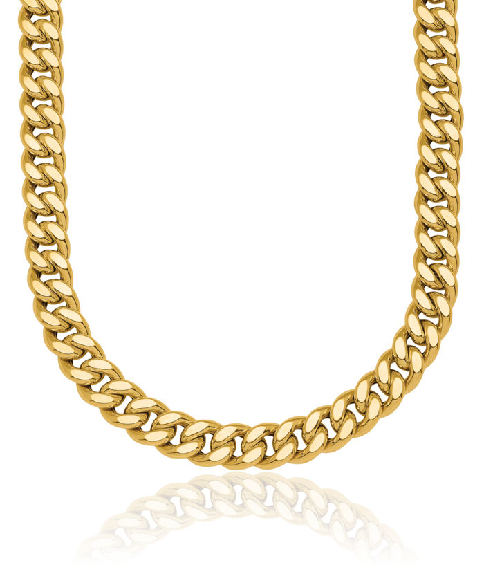 14K Solid Yellow Gold 7mm Curb Link Chain Necklace