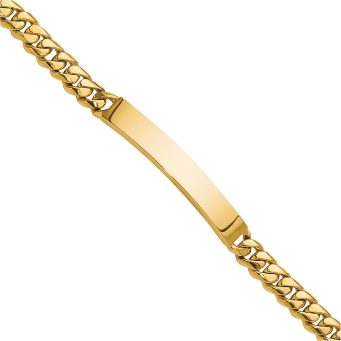 14K Solid Yellow Gold 7mm Curb Link Name Bar Identification ID Bracelet