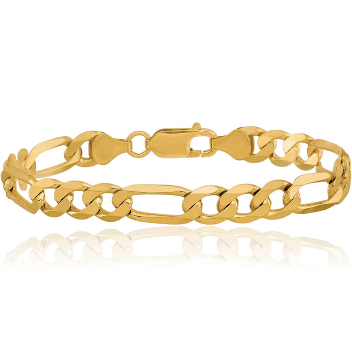 14K Solid Yellow Gold 7mm Figaro Link Chain Bracelet